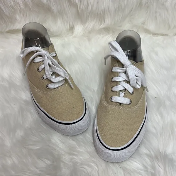 Bass Tan and White Canvas Sneakers‎ Casual Lace Up Sneakers Size 8.5 A19 - Image 3