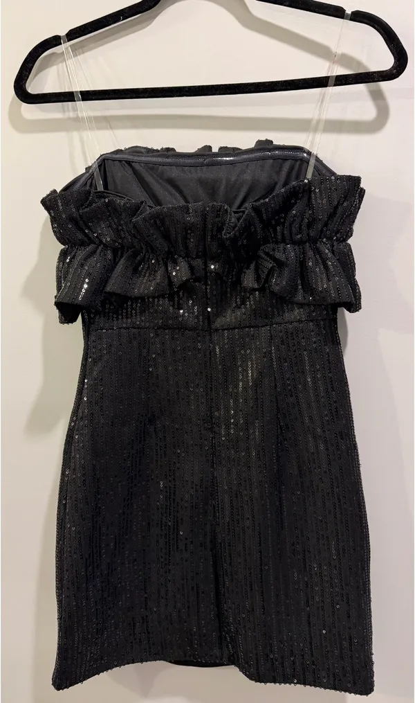 DO+BE Strapless Sequin Ruffle Detail Cocktail Mini Dress Black - Image 3