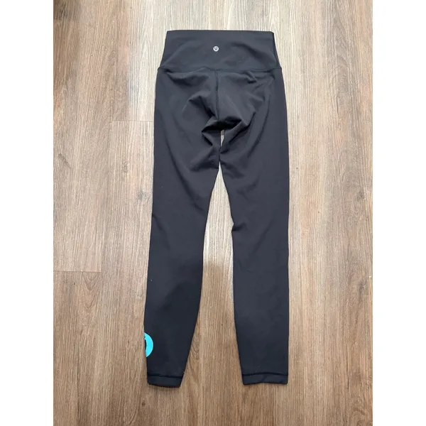 Lululemon Women Black High Rise Graphic Logo Leggings Size 4 Teal Accent - Image 2