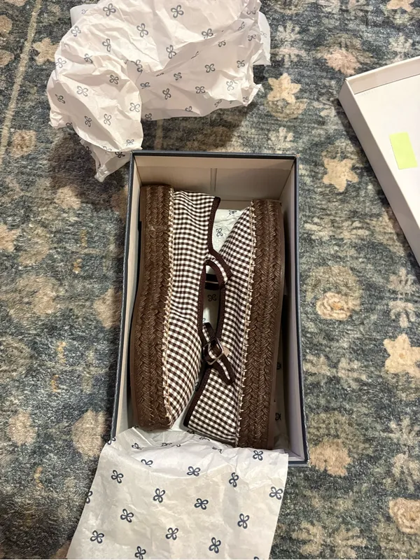 NEW Anthropologie Maeve Gingham Mary Jane Espadrille Flats Size 40 - Image 7
