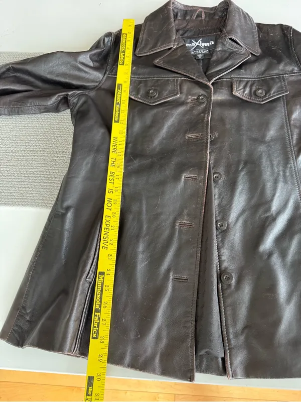 Vintage Maxima Wilson’s Leather Distressed Brown Leather Button-Front Jacket XL - Image 8