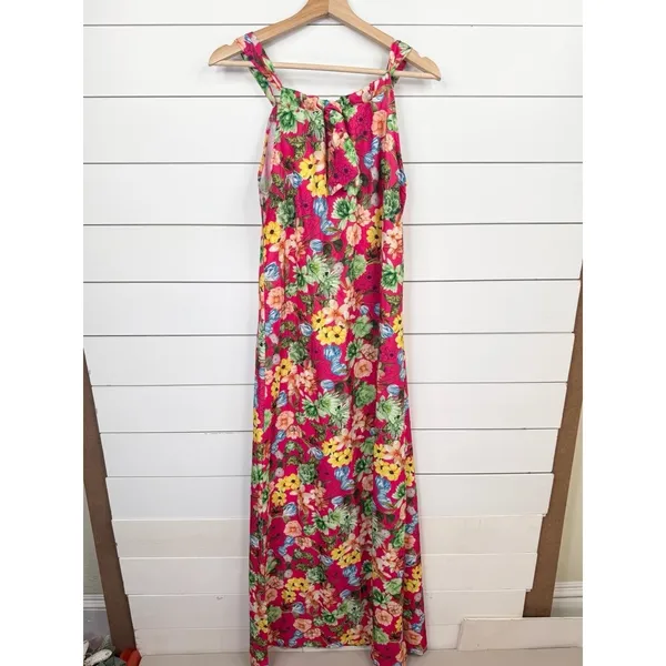 Anastassimo Maxi Dress Size M Pink Floral Print Gathered Neckline Vibrant - Image 3