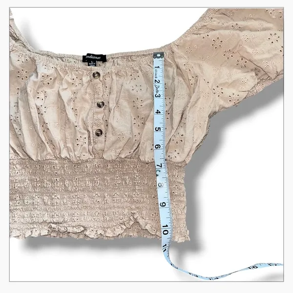 Ambiance Beige Eyelet Off-The-Shoulder Smocked Crop Top - Size L - Image 3