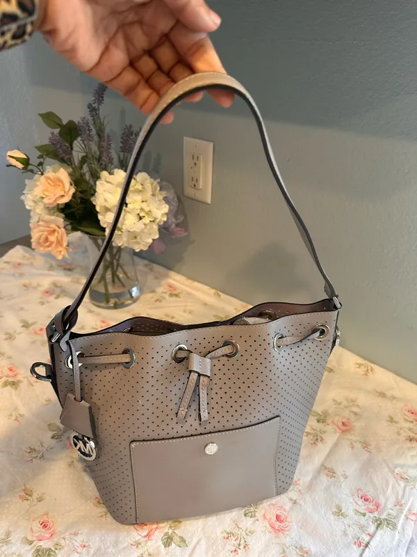 Michael Kors perforated bucket-style bag in gray - Image 2