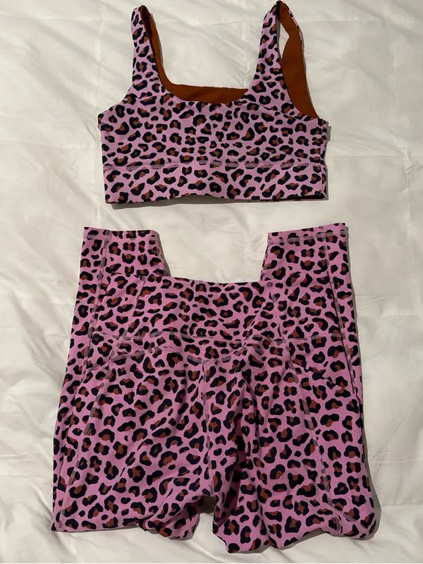 Fabletics Pink Leopard Print Leggings & Sports Bra Set - Image 2