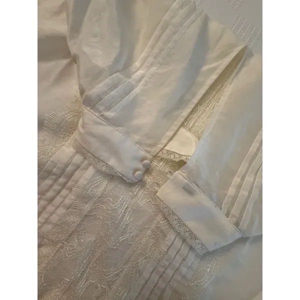 Chico's WHBM Sheer Cream Lace Pirate Blouse Boho Festival Poetic Top S Cotton‎ - Image 9
