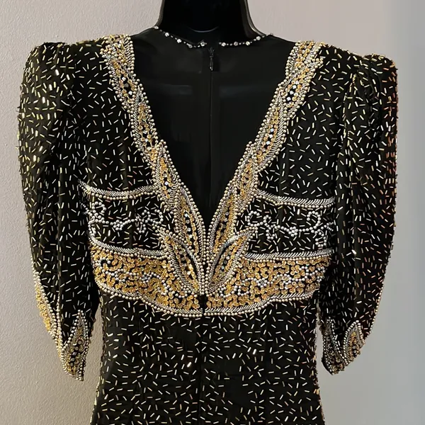 Cache VINTAGE Silk Beaded Long Dress - Image 3