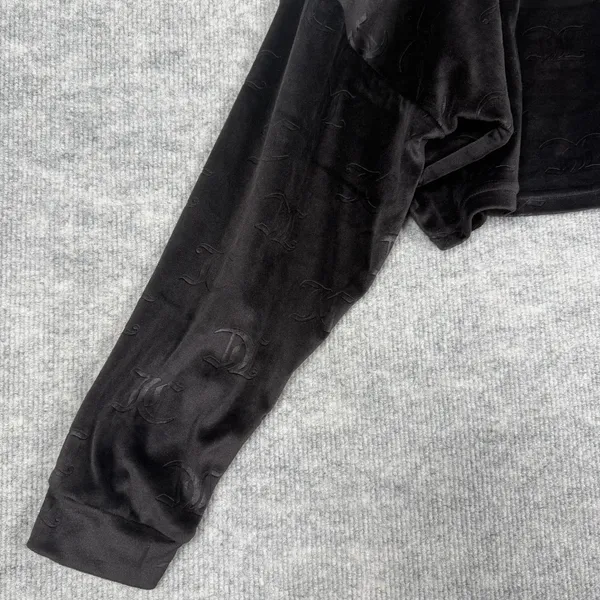 Juicy Couture Size-L Velour Rhinestone Logo Hoodie Sweatshirt Black Y2K - Image 6