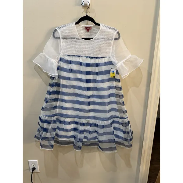 STAUD Florence Dress in Painted‎ Stripe Size XS Blue White Ethereal Flaw - Image 5