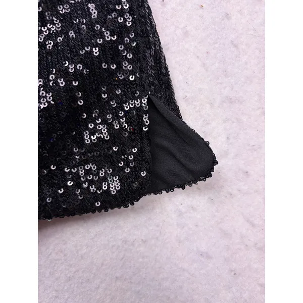 H&M Sequin Top Women Small Black Sparkly Short Sleeve Party Blouse - Image 4