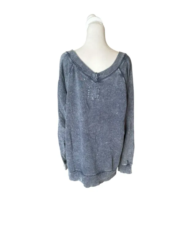 Aerie Downtime V neck Sweatshirt Navy Womens Medium Loungewear Oversize - Image 2