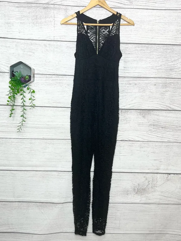 BEBE Black Lace Sleeveless Jumpsuit with Exposed Zipper Size Small - Image 11
