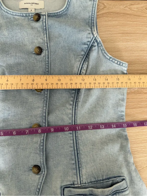 Banana Republic 4 Long Cutaway Vest Acid Light Wash Denim Office Work High Neck - Image 6