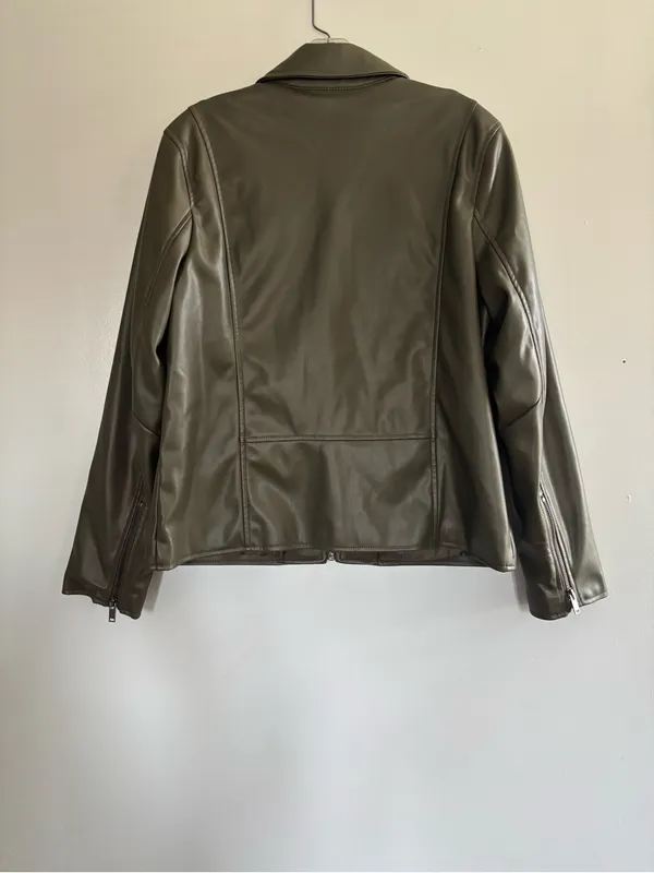 Apt. 9 Olive Leather Zip-Front Moto Jacket - Image 2