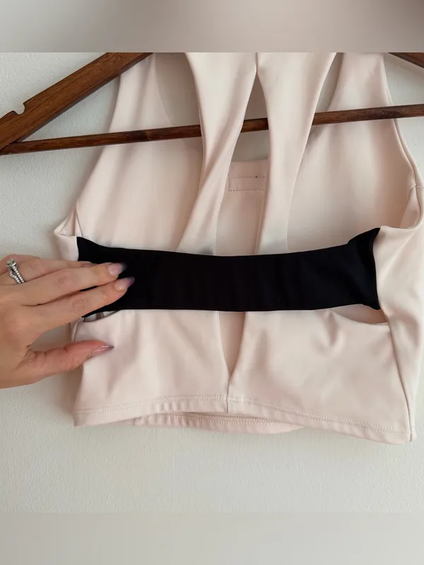FIVE Dancewear High Neck Longline Sports Bra Crop Top Off White Black Small S - Image 4