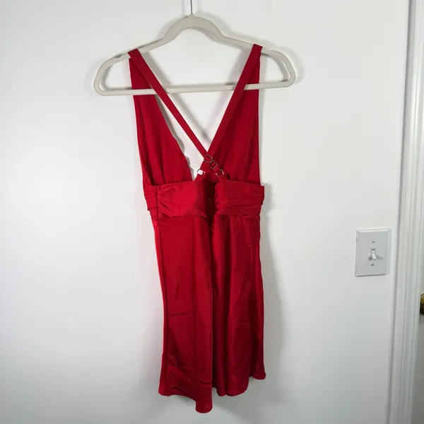 Hello Molly Silky Moment Mini Dress Red Satin V Neck Cocktail Womens Size XS - Image 5