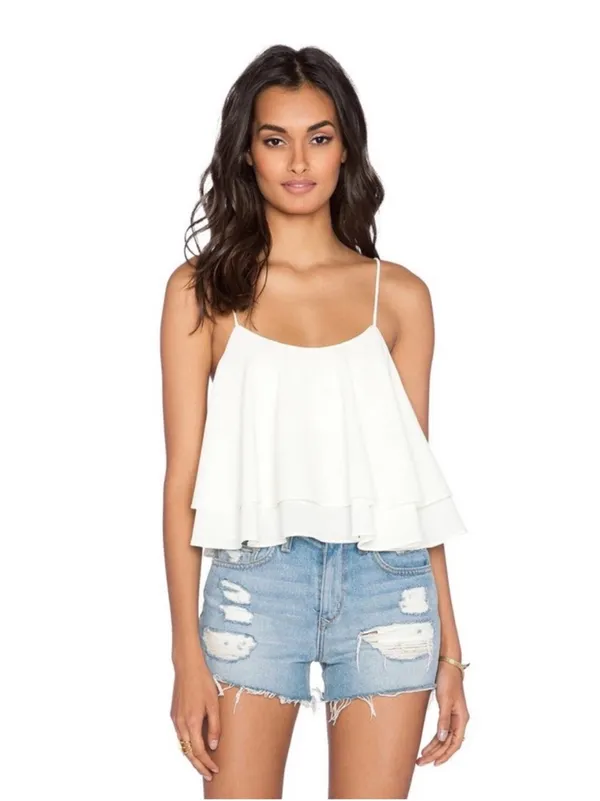 Free People Tropical Wave Tie-Back Layered Ruffle Crop Top | Cream - Small - Image 4