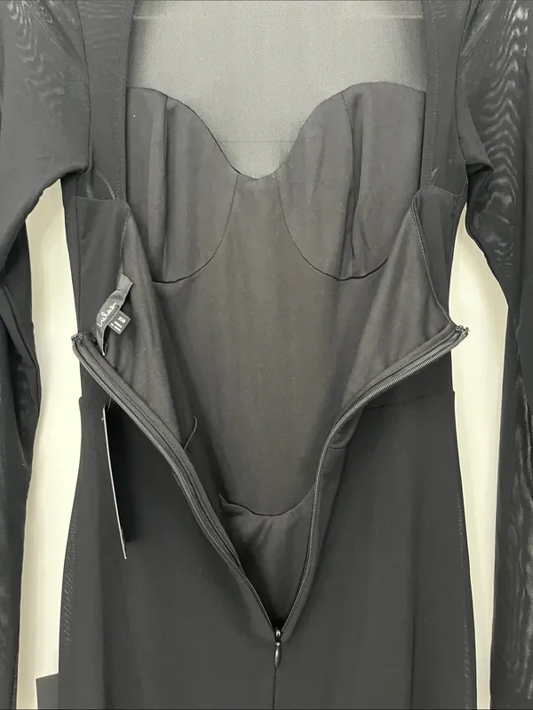 NWT Lulus Sensational Appeal Black Mesh Cutout Long Sleeve Maxi Dress - Size XS - Image 9