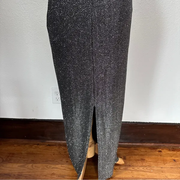Jump Vintage 90s Black + Silver Glitter Full Length Sleeveless Prom Dress - Image 5