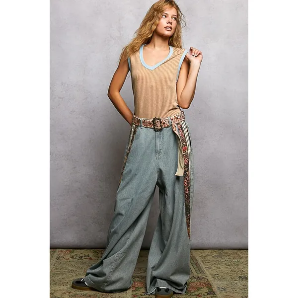 POL V-Neck Contrast Ribbed Sleeveless Tank - Large - Image 5