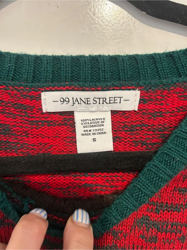 99 Jane Street Sweater Small Reindeer Glasses Bells Sequins Ugly Christmas - Image 3