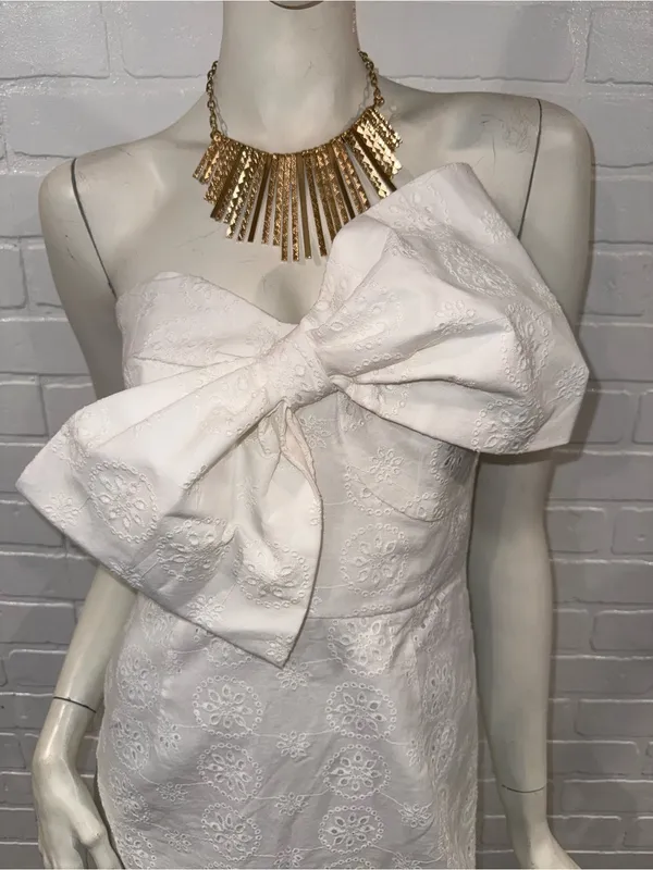 Hutch Strapless White Bow-Front Lace Mini Dress - Image 4