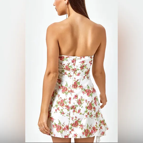Mini Dress Y2K Strapless Size M Floral Print White Pink - Image 2