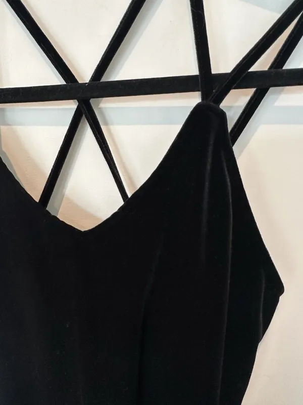 Black Velvet Slip Dress Criss Cross Straps Mini Bodycon - Image 6