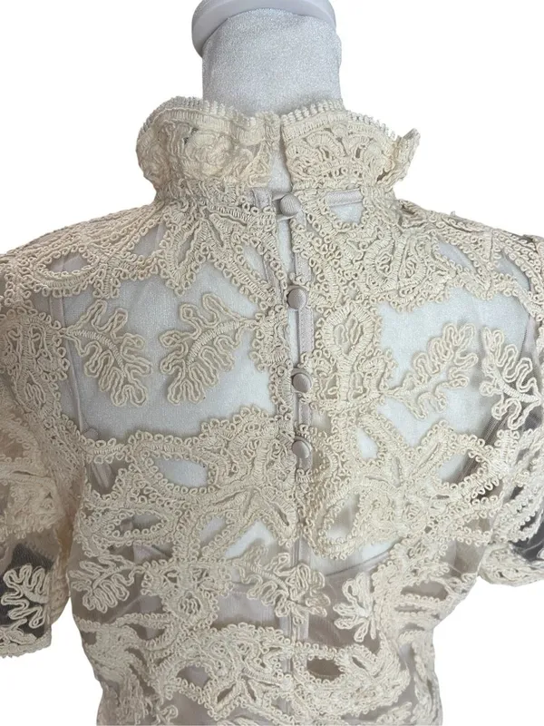 Current Air Ivory Lace Mock Neck Drop Waist Mini Dress M - Image 5