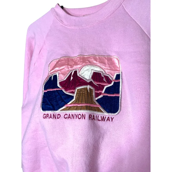 Vintage Grand Canyon Railway‎ Graphic Sweatshirt Pink Embroidered Souvenir L - Image 3