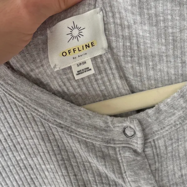 Aerie Henley Pullover long sleeve tee waffle knit ribbed oversized top - Image 3