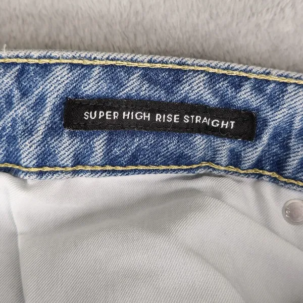 Free Assembly Jeans Womens 12 (33x30) Super High Rise Straight Patchwork Raw Hem - Image 5