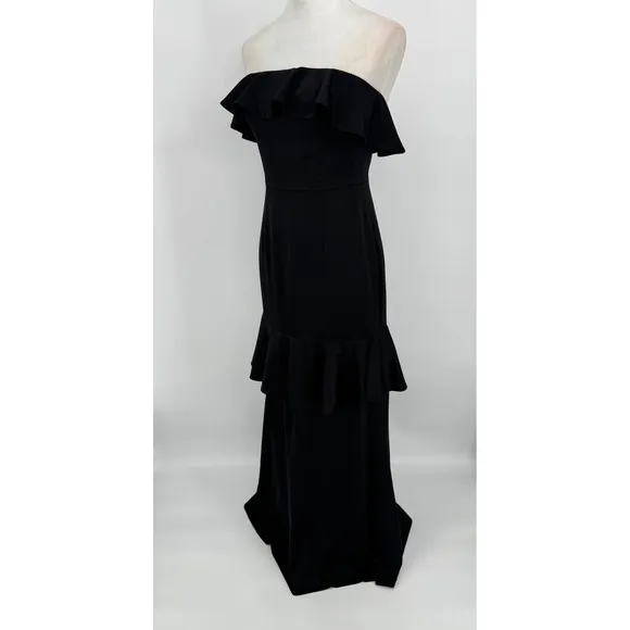 Lovers‎ + Friends Maxi Gown Dress Small Black Ruffle Strapless Formal Pencil - Image 4