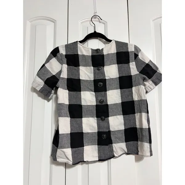Madewell Top Buffalo Check Black White Button Back Cotton Linen XS Cottagecore‎ - Image 4