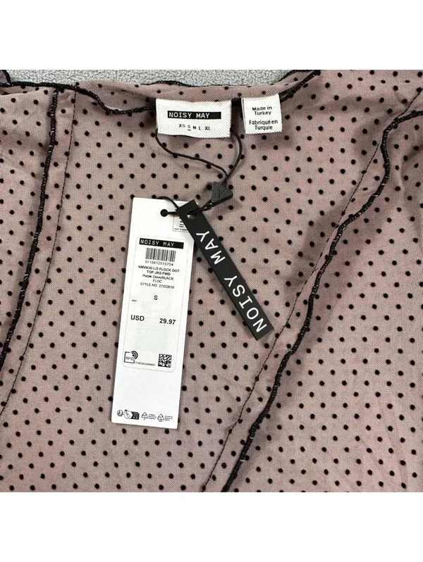 NWT Noisy May Vikki Flock Dot Mesh Long Sleeve Sheer Crop Top Purple Dove S - Image 4