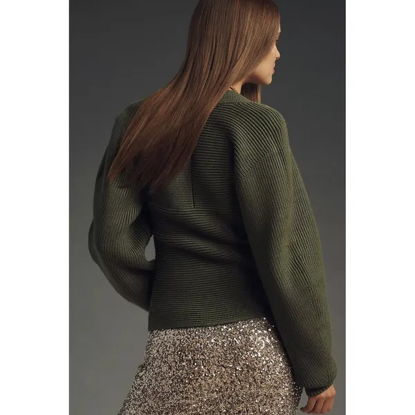 Maeve Green Square Neck Wide-Sleeve Sweater XXS - Image 3