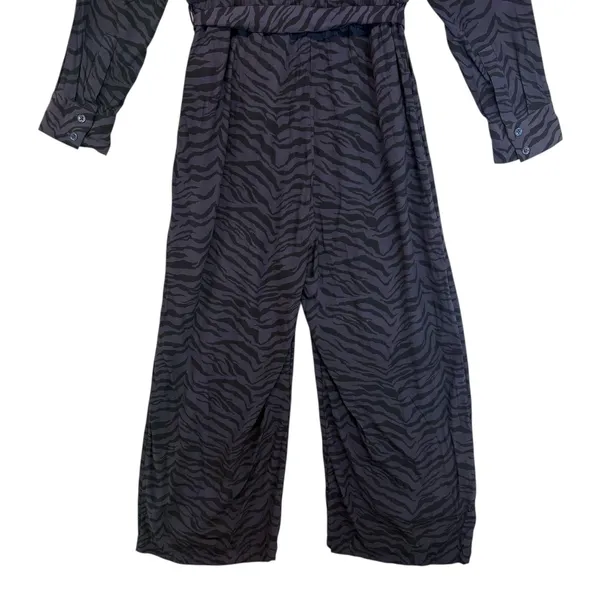 Rails Callan Charcoal Tiger Striped Belted Jumpsuit Wide Leg‎ Cropped Chic L - Image 9