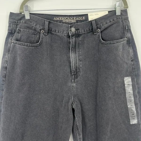 American Eagle Mom Jeans 16S Y2K Grunge Street Black Baggy Highrise Tapered NWT - Image 2