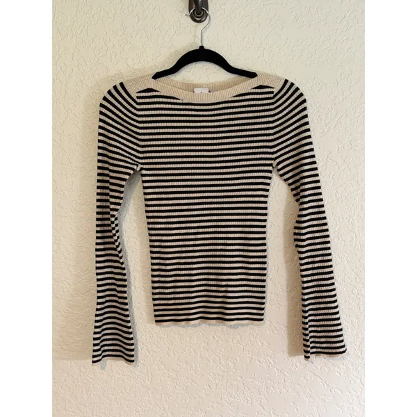 LOFT Sweater Black XS Womens Striped Ribbed Long Sleeve Boatneck NEW - Image 11