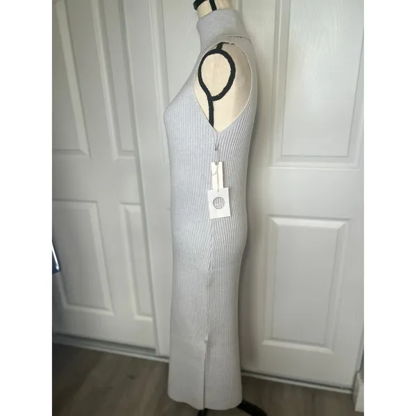 Anthropologie Daily Practice NWT Grey Ribbed Sleeveless Turtleneck‎ Midi Dress M - Image 3