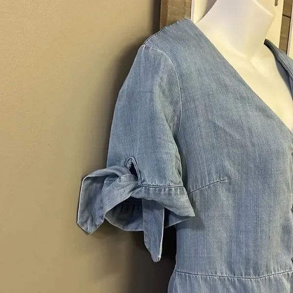 Blue Pair by Francesca’s Lyocell Short Sleeve Button Down Mini Dress- Medium - Image 5