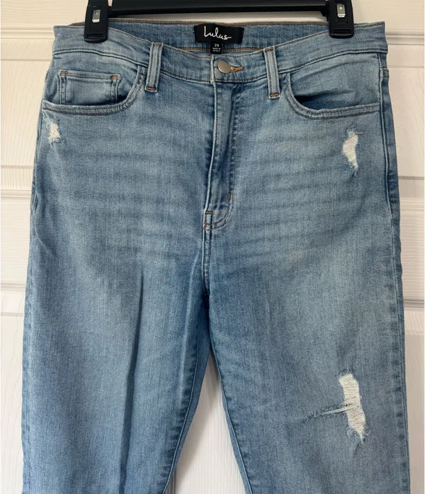 Lulus Light Wash High Rise Distressed Skinny Jeans Size 29 - Image 5