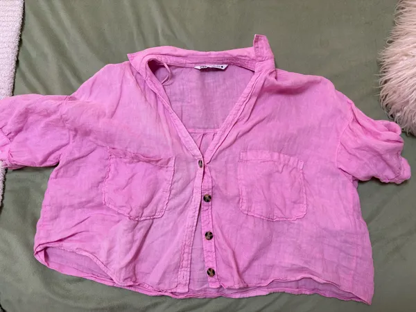 Pink button-up Zara crop top - Image 3
