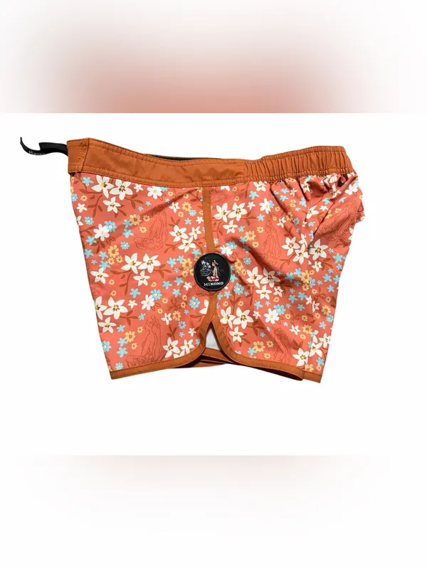 Hinano Tahiti Ladies Orange Floral Board Shorts Size Medium - Image 2