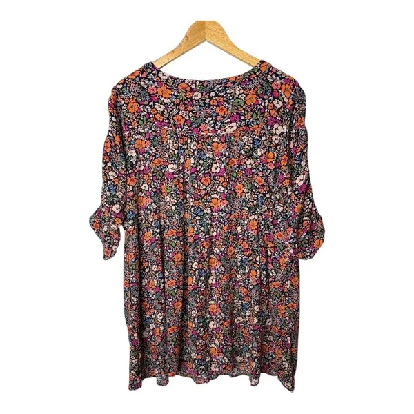 Democracy Floral Midi Dress Women 1X‎ Multicolor Boho Casual Rayon Button V-Neck - Image 5