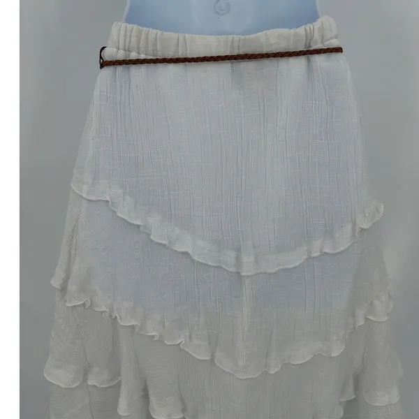 IZ Byer Tiered Knee Length Skirt Sz S Boho Gauzy Coastal Cowgirl Festival Asymm - Image 9