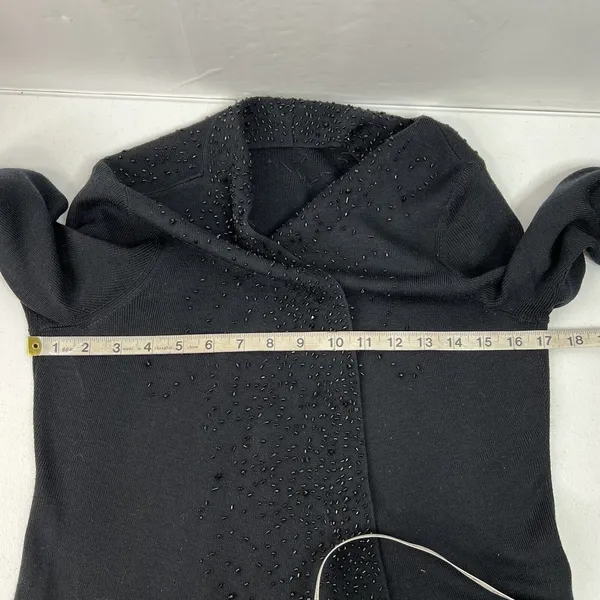 Eileen Fisher S Cardigan Black Beaded Merino Wool Open Front Italian Yarn Luxury - Image 13
