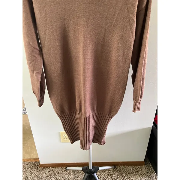 NWT Women's Long Sleeve V Neck‎ Sweater Collar Ribbed Knit Mini Dress Size Small - Image 3