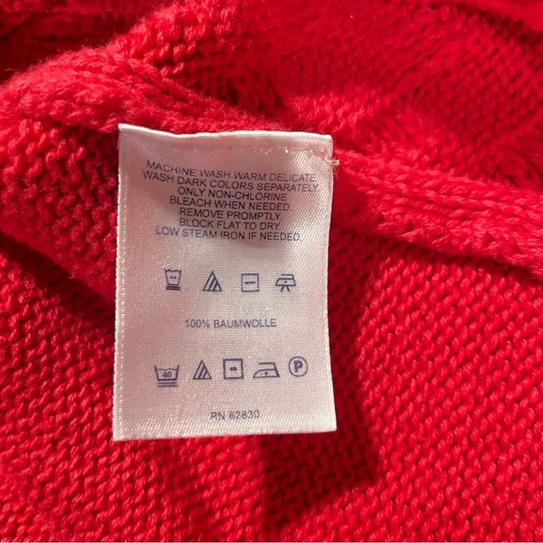 VTG Lands’ End Drifter Cotton Sweater L Red Orange Pink Colorblock Cable Knit - Image 9