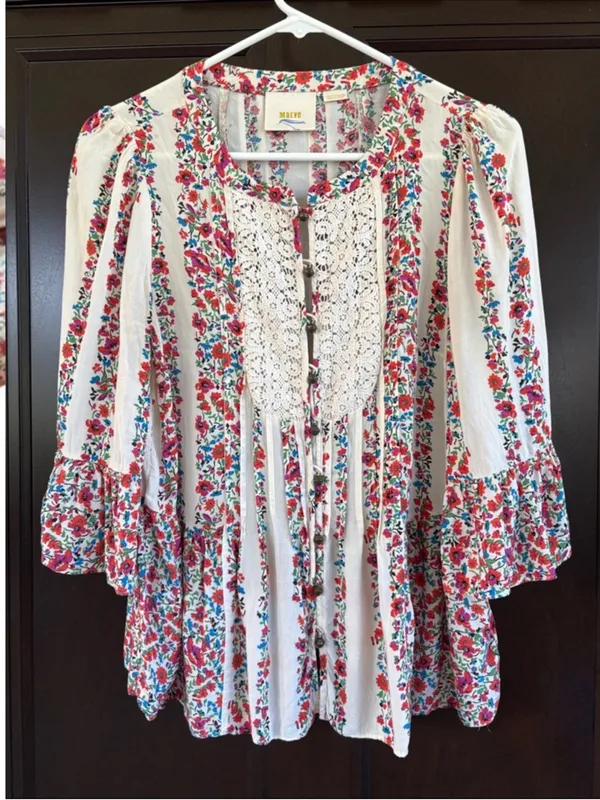 Anthropologie Maeve Hiver Floral Crochet Lace Panel Top Size 6 - Image 3